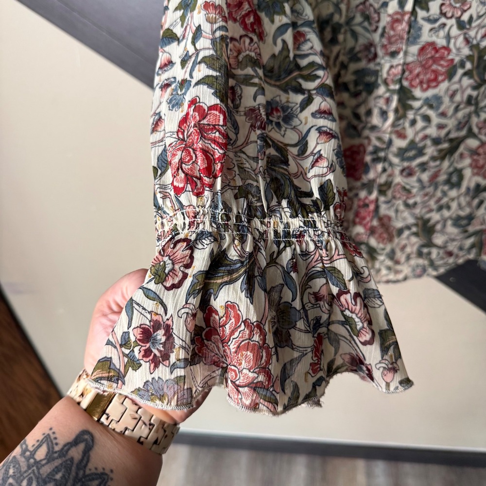 Democracy Women's Floral Button Up Peasant Blouse XL Boho Ruffle Bell Sleeve - Picture 3 of 7